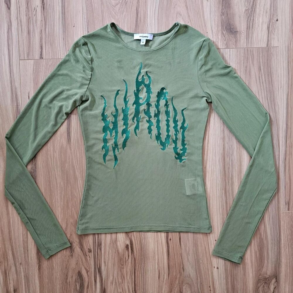 Miaou Vine Mercy Green Sheer Mesh Long Sleeve Top